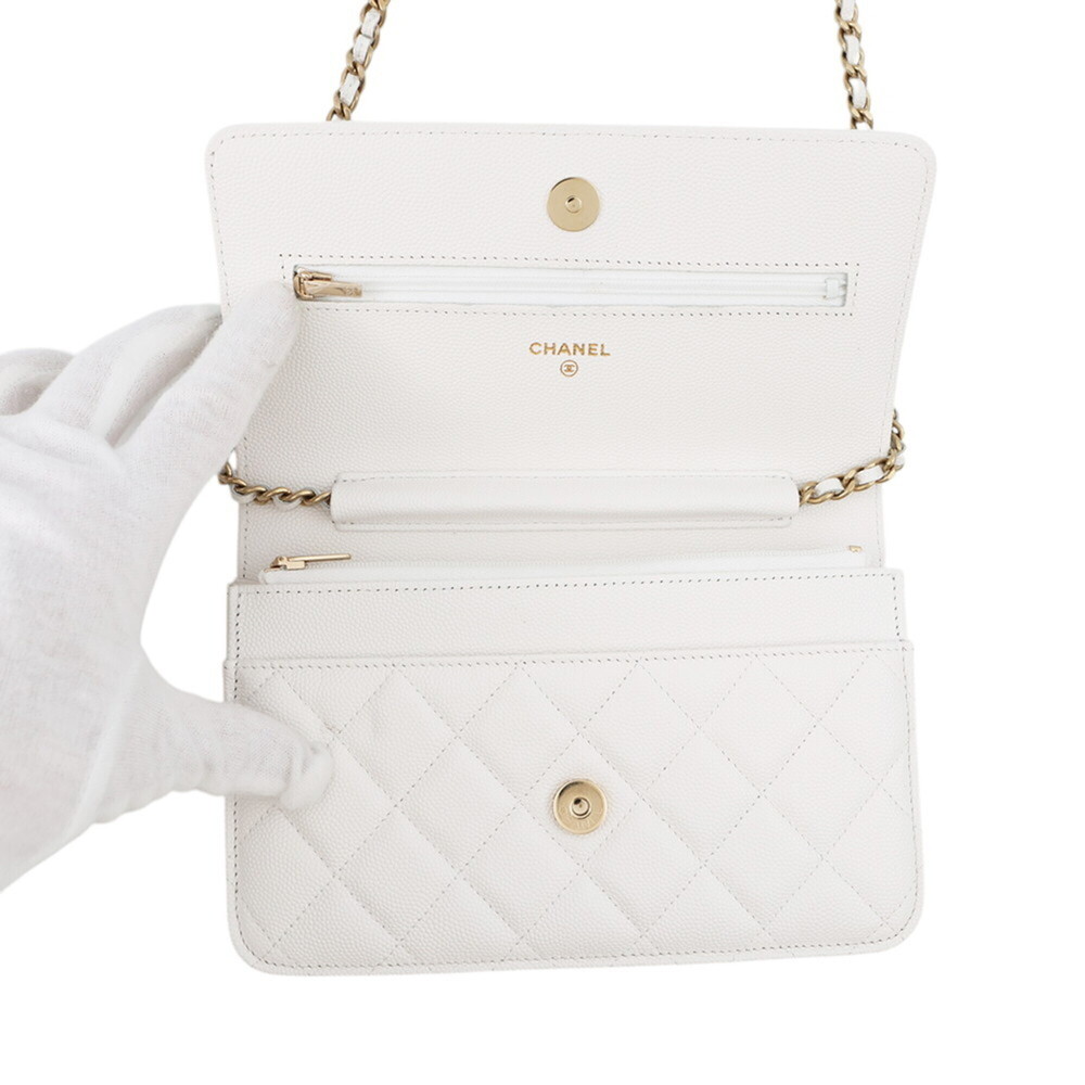 CHANEL White Caviar Leather Logo Wallet - Picture 5 of 13